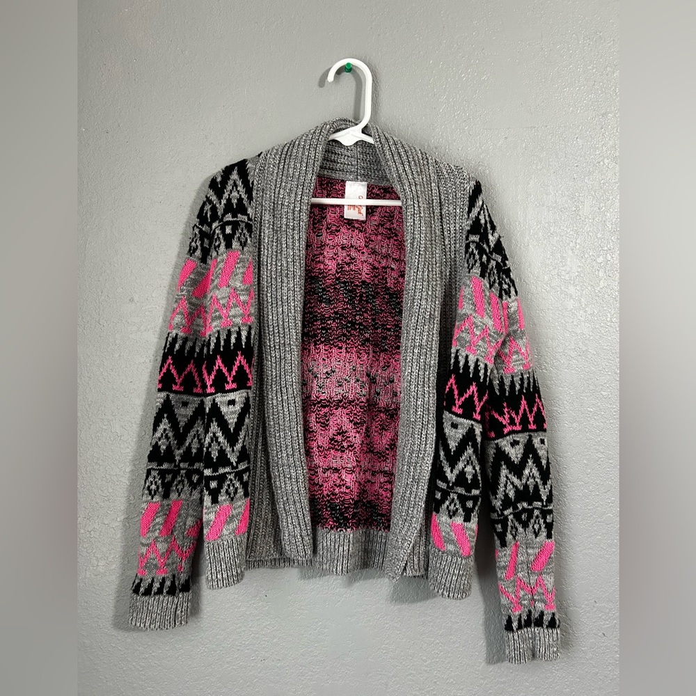 Gray and Pink Patterned girls Sweater